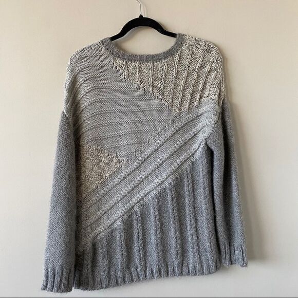 Nwot-Current Elliott Mixed Cable Knit Wool/Alpaca Blend Grey Metallic Sweater - Picture 7 of 9
